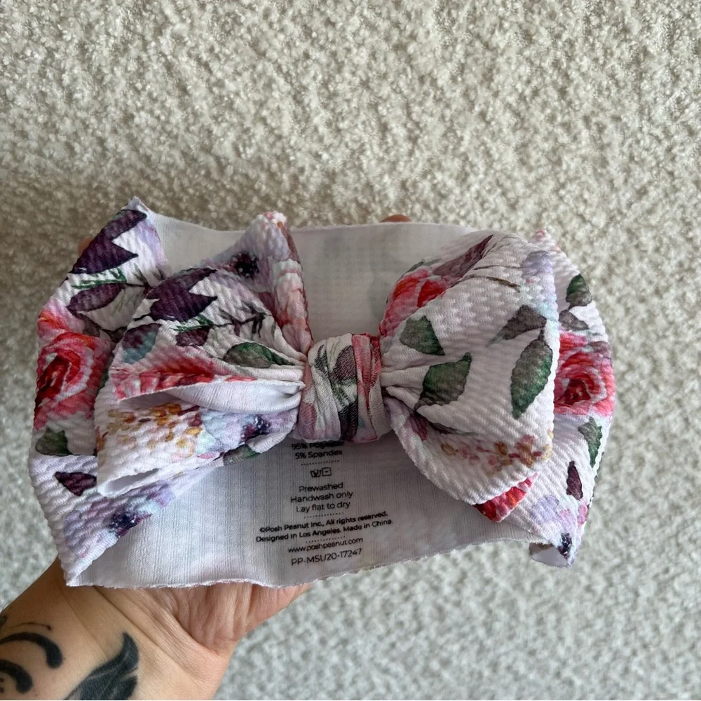 Posh Peanut Baby Lulu Headwrap Pink Floral Oversized Bow Headband One Size